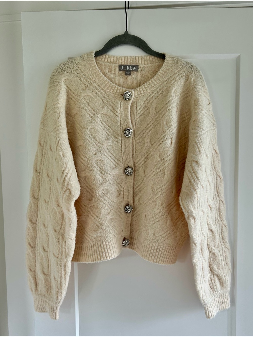 J. Crew Cream Cable Knit Cardigan with Jeweled Buttons